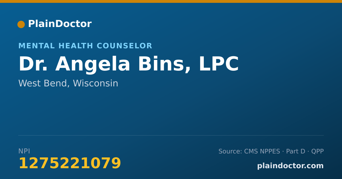 Shareable card for Angela Bins, LPC - Mental Health Counselor, West Bend, WI