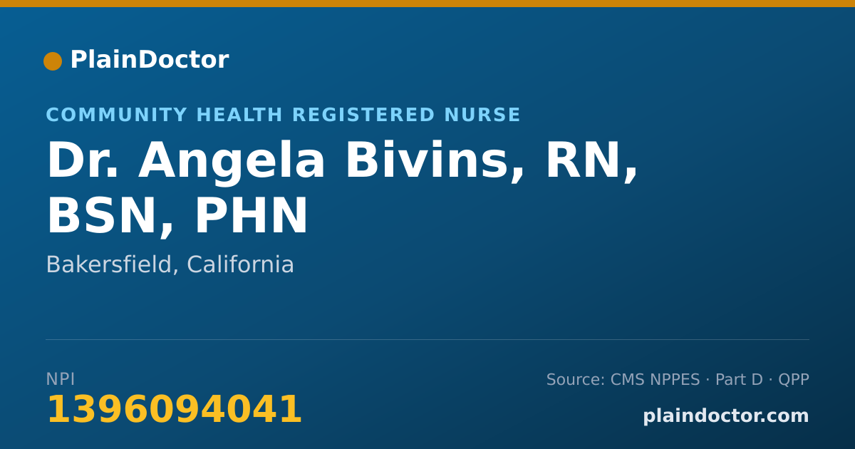 Shareable card for Angela Bivins, RN, BSN, PHN - Community Health Registered Nurse, Bakersfield, CA