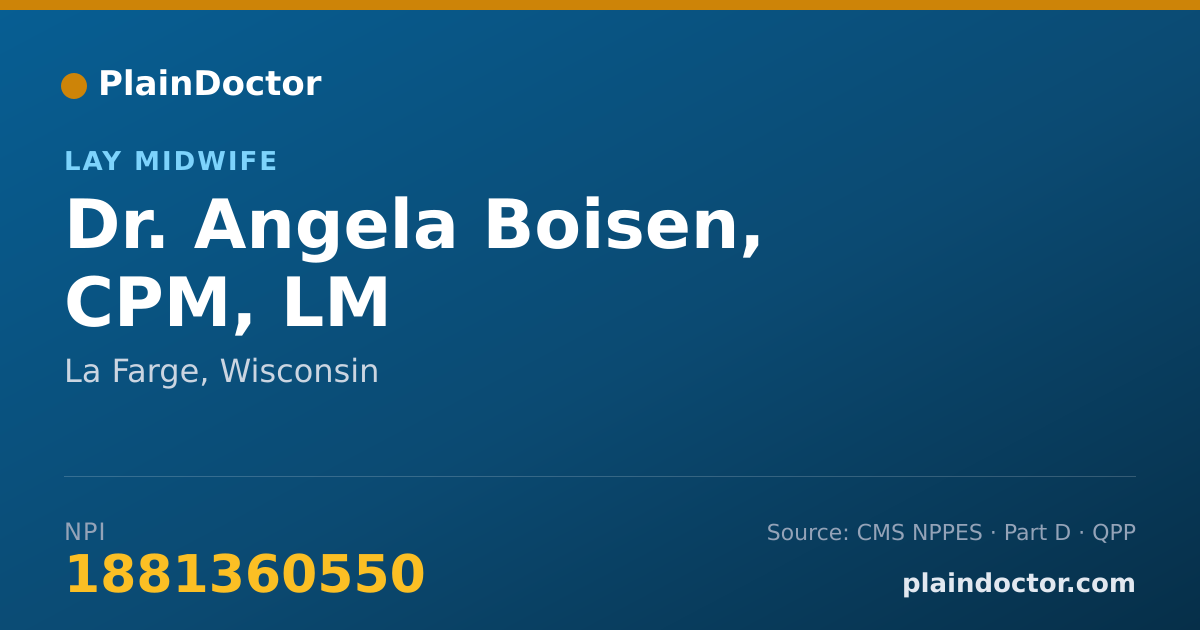 Shareable card for Angela Boisen, CPM, LM - Lay Midwife, La Farge, WI