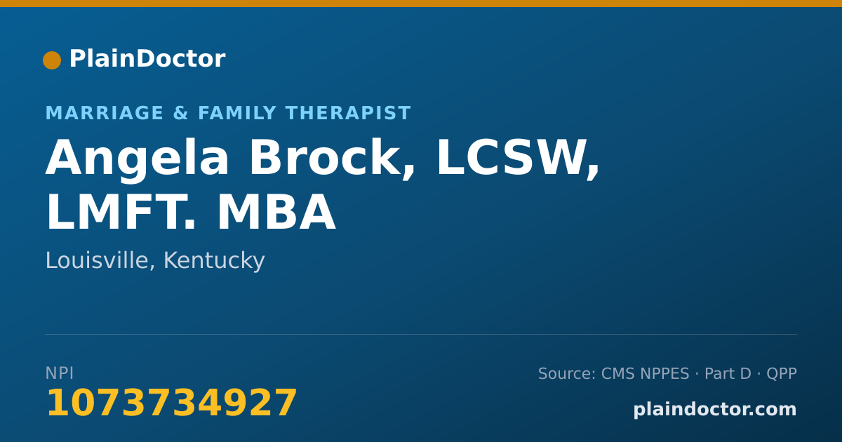 Shareable card for Angela Brock, LCSW, LMFT. MBA - Marriage & Family Therapist, Louisville, KY