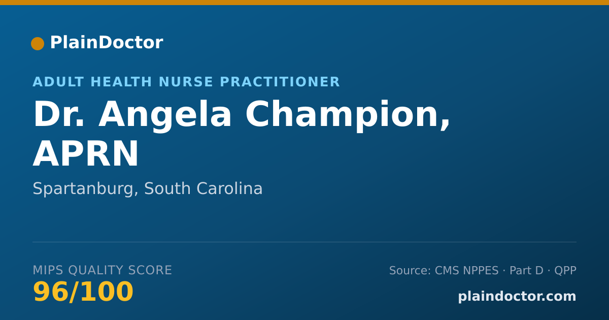 Shareable card for Angela Champion, APRN - Adult Health Nurse Practitioner, Spartanburg, SC
