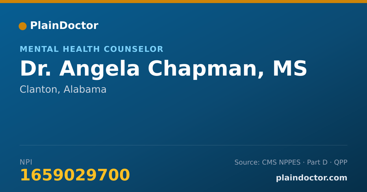 Shareable card for Angela Chapman, MS - Mental Health Counselor, Clanton, AL