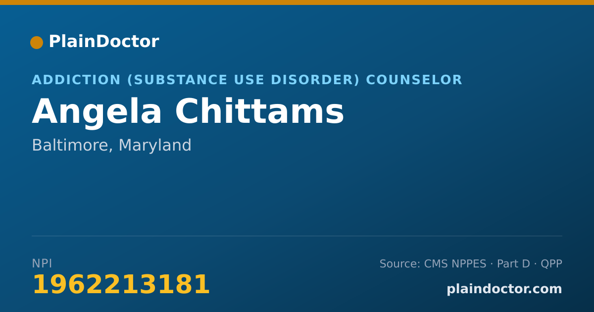 Shareable card for Angela Chittams - Addiction (Substance Use Disorder) Counselor, Baltimore, MD