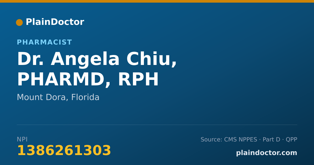 Shareable card for Angela Chiu, PHARMD, RPH - Pharmacist, Mount Dora, FL