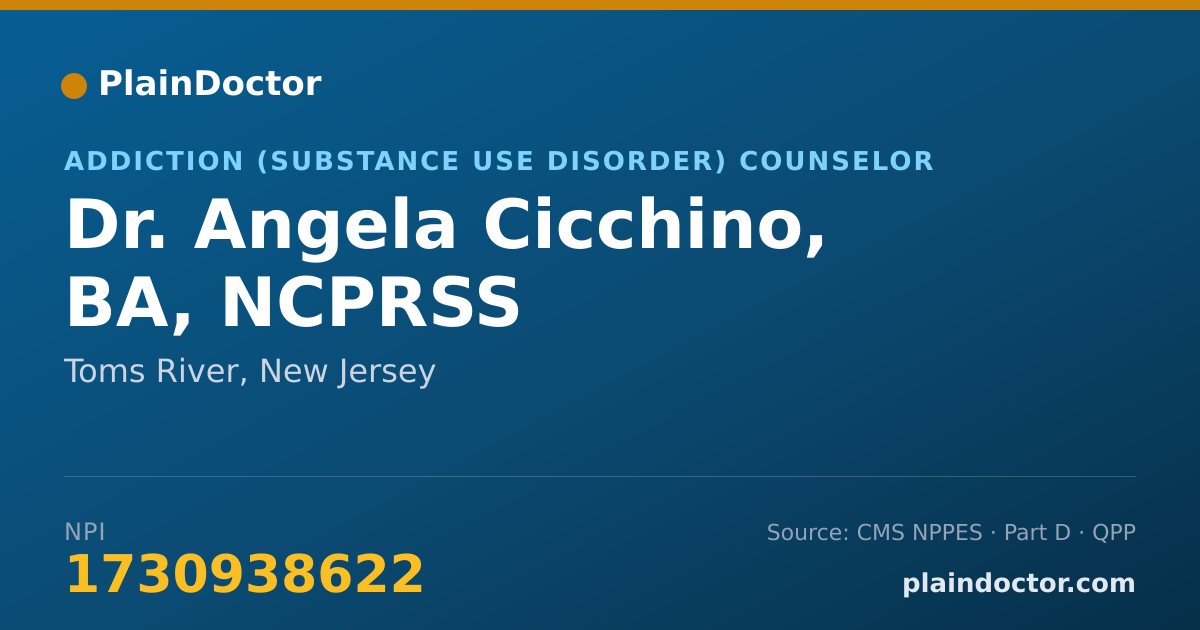 Shareable card for Angela Cicchino, BA, NCPRSS - Addiction (Substance Use Disorder) Counselor, Toms River, NJ