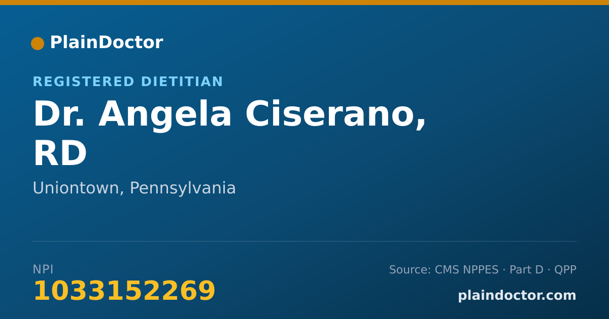 Shareable card for Angela Ciserano, RD - Registered Dietitian, Uniontown, PA