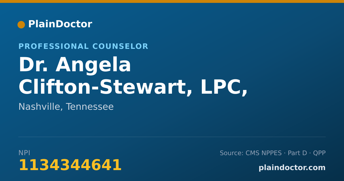 Shareable card for Angela Clifton-Stewart, LPC, PHD - Professional Counselor, Nashville, TN