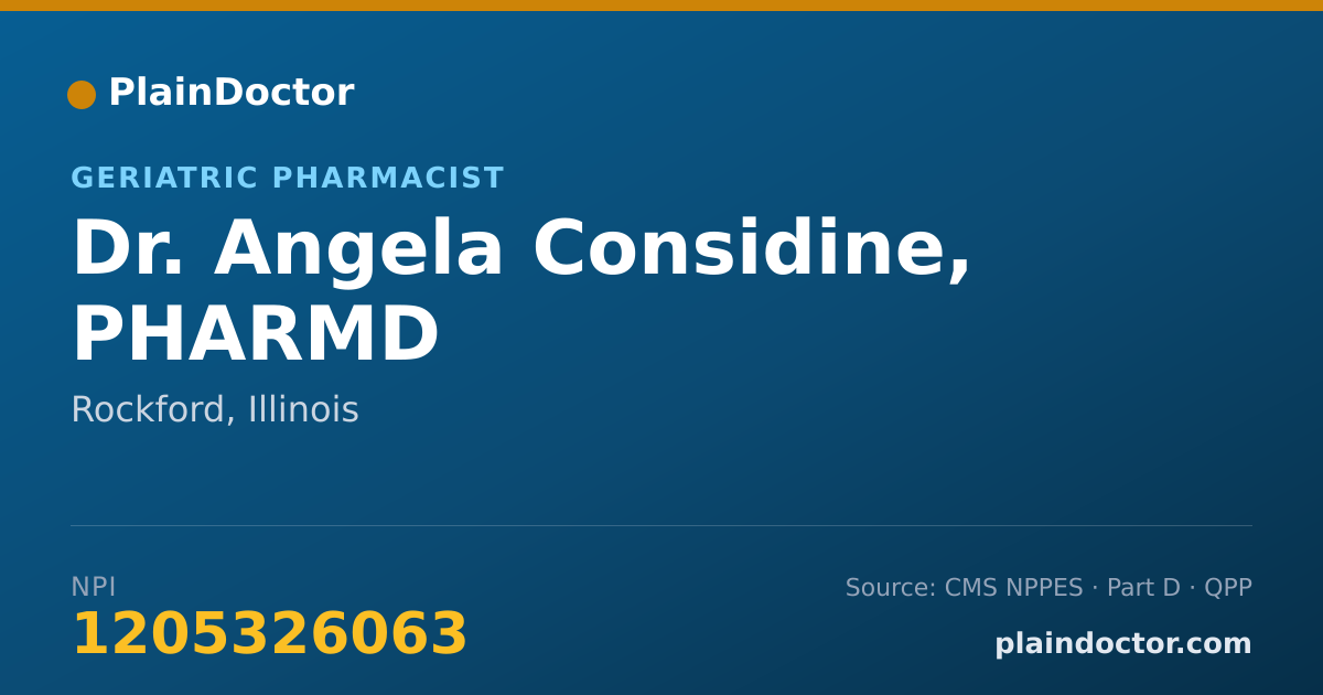 Shareable card for Angela Considine, PHARMD - Pharmacist Clinician (PhC)/ Clinical Pharmacy Specialist, Rockford, IL