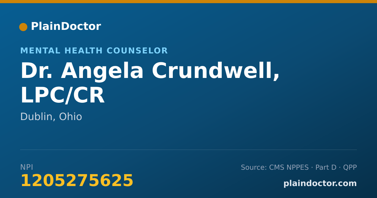 Shareable card for Angela Crundwell, LPC/CR - Mental Health Counselor, Dublin, OH