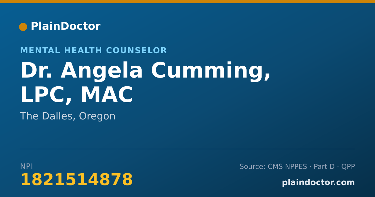 Shareable card for Angela Cumming, LPC, MAC - Mental Health Counselor, The Dalles, OR