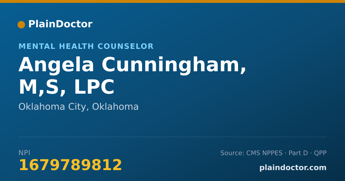 Shareable card for Angela Cunningham, M,S, LPC - Mental Health Counselor, Oklahoma City, OK