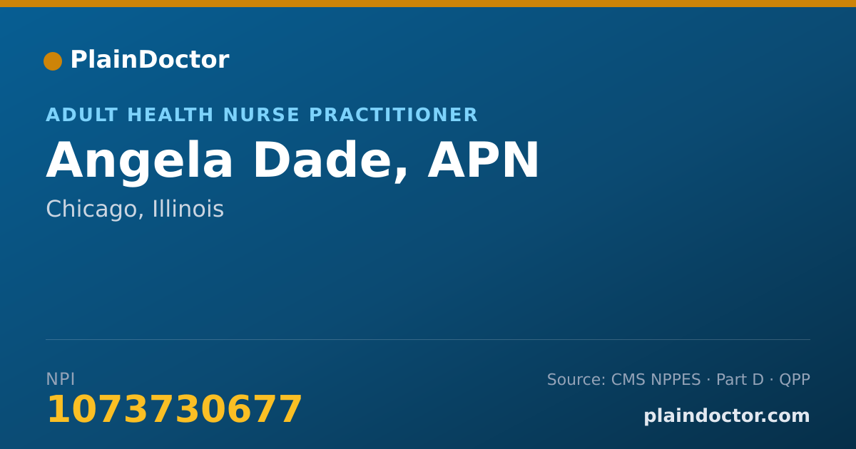 Shareable card for Angela Dade, APN - Adult Health Nurse Practitioner, Chicago, IL