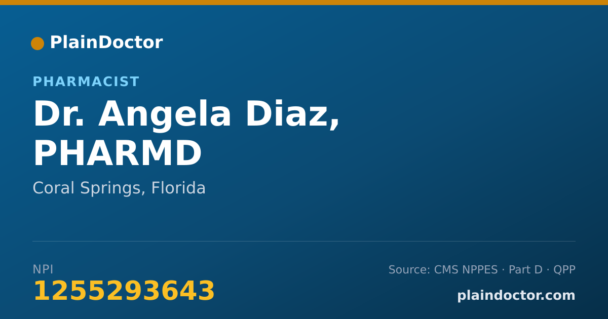 Shareable card for Angela Diaz, PHARMD - Pharmacist, Coral Springs, FL