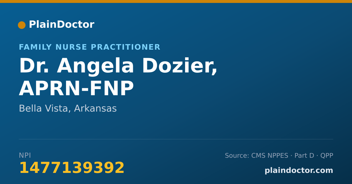Shareable card for Angela Dozier, APRN-FNP - Family Nurse Practitioner, Bella Vista, AR