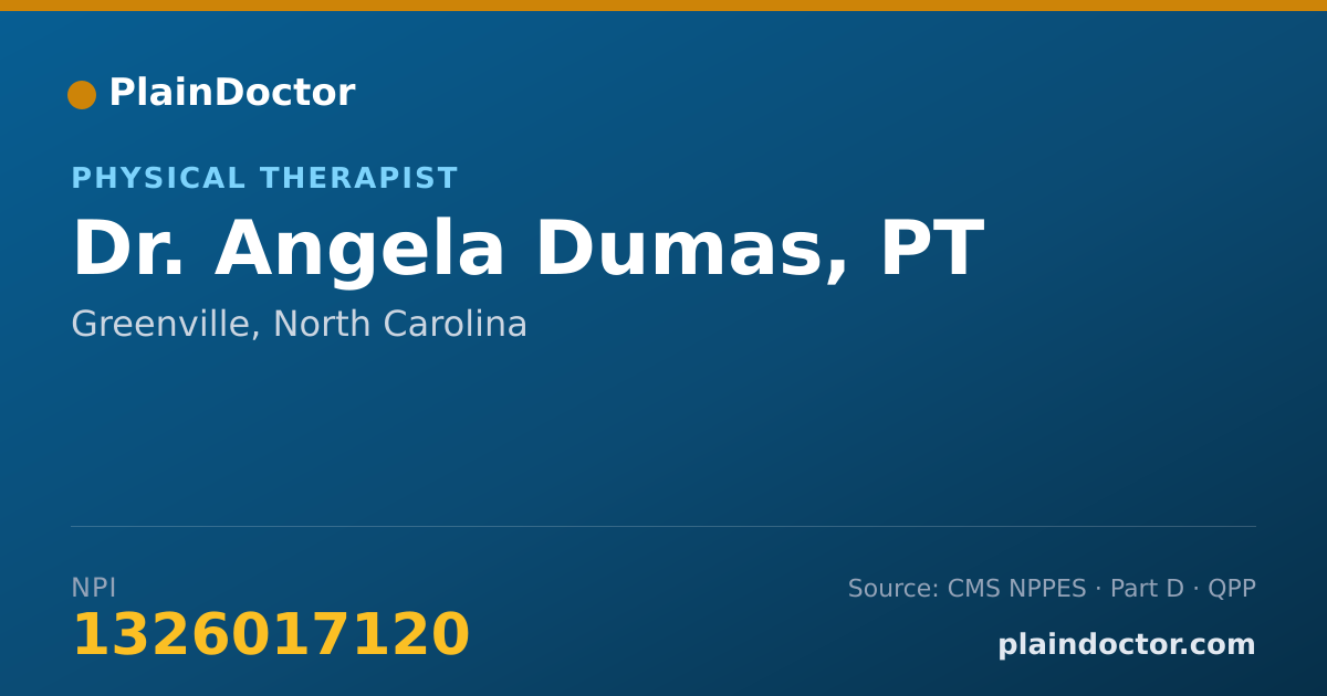 Shareable card for Angela Dumas, PT - Physical Therapist, Greenville, NC