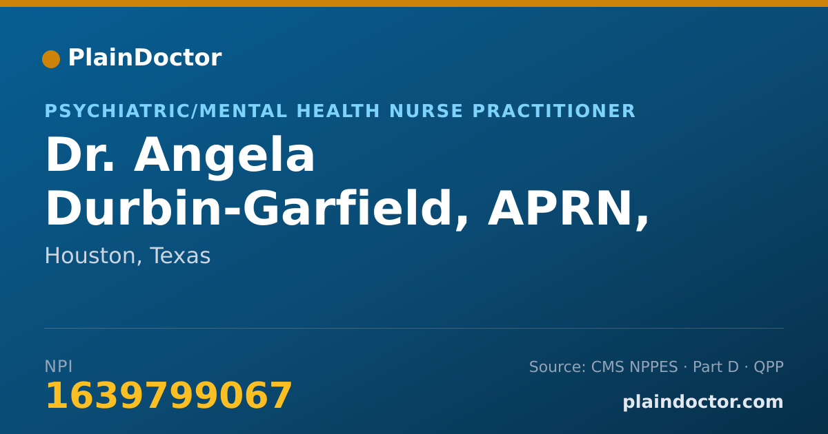 Shareable card for Angela Durbin-Garfield, APRN, PMHNP-BC - Psychiatric/Mental Health Nurse Practitioner, Houston, TX