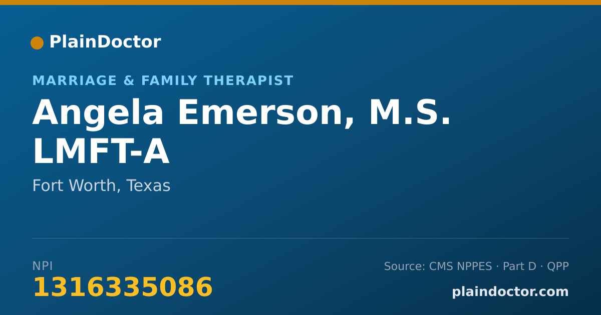 Shareable card for Angela Emerson, M.S. LMFT-A - Marriage & Family Therapist, Fort Worth, TX