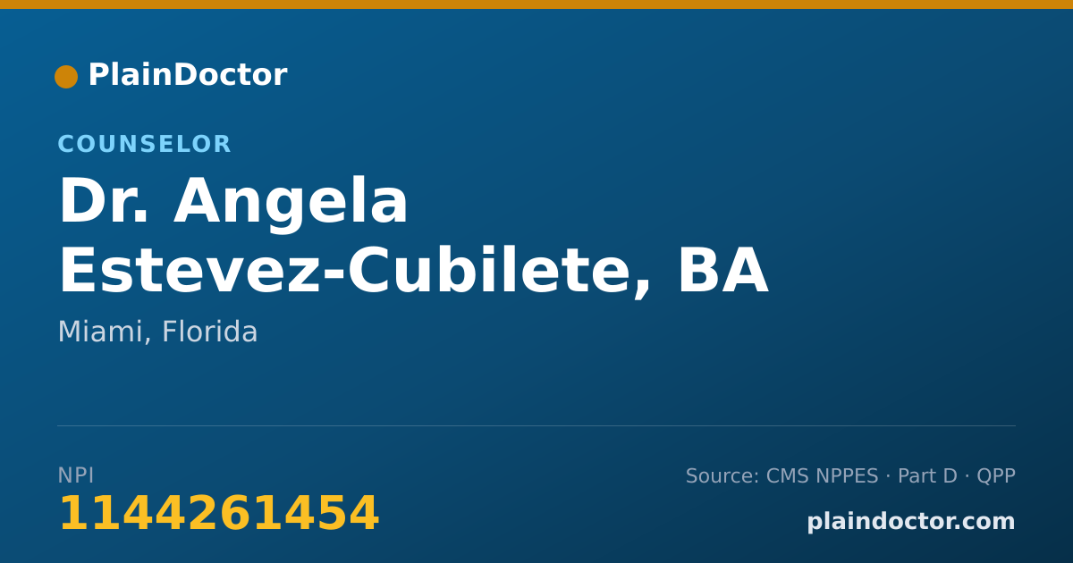 Shareable card for Angela Estevez-Cubilete, BA - Counselor, Miami, FL