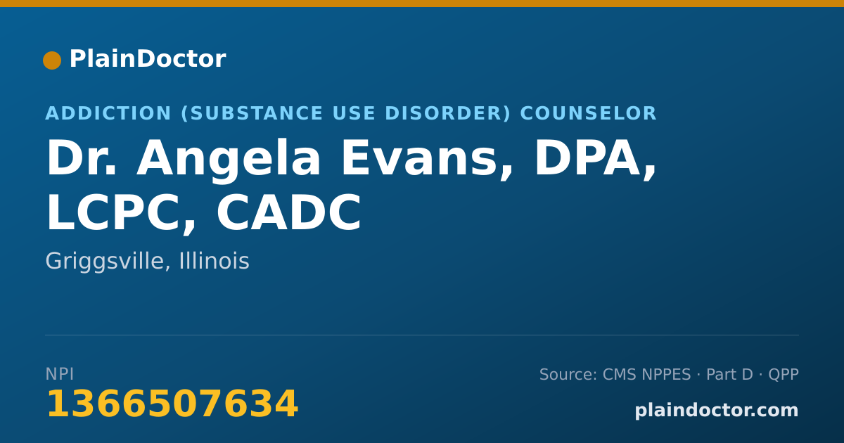 Shareable card for Angela Evans, DPA, LCPC, CADC - Addiction (Substance Use Disorder) Counselor, Griggsville, IL