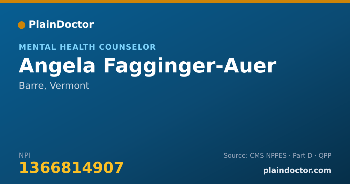 Shareable card for Angela Fagginger-Auer - Mental Health Counselor, Barre, VT