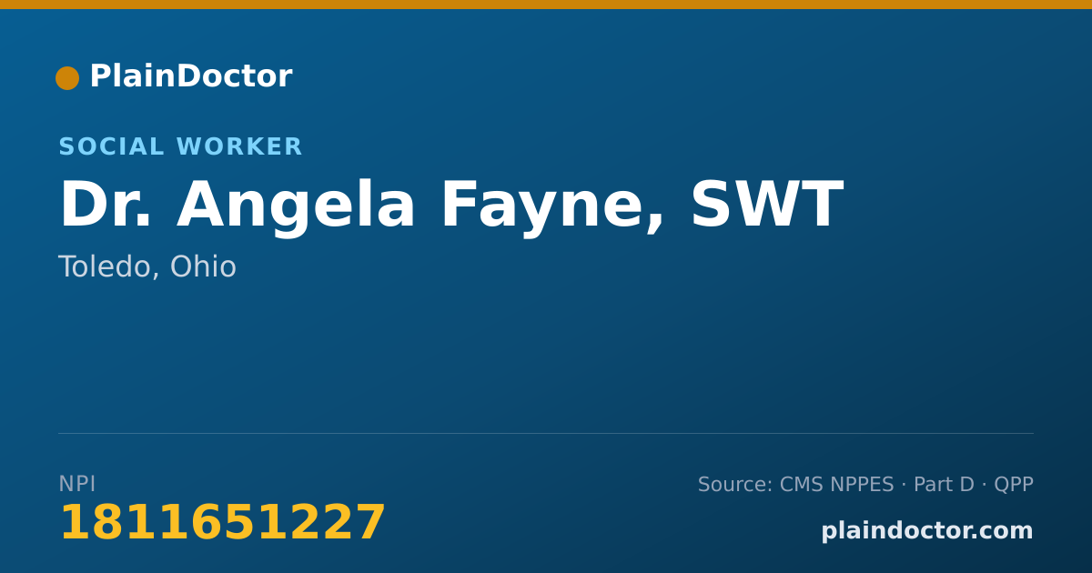 Shareable card for Angela Fayne, SWT - Social Worker, Toledo, OH