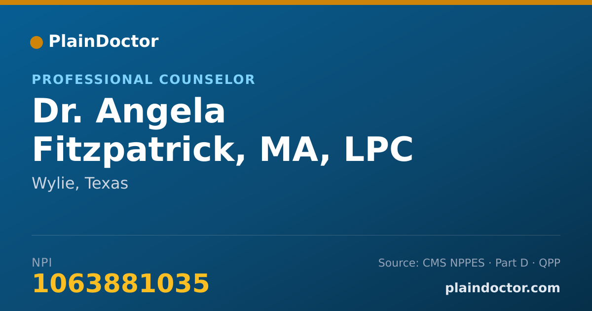 Shareable card for Angela Fitzpatrick, MA, LPC - Professional Counselor, Wylie, TX