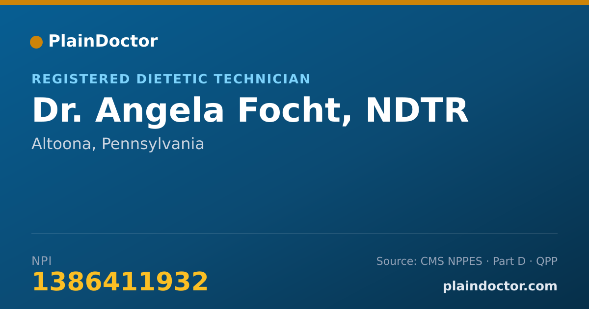 Shareable card for Angela Focht, NDTR - Registered Dietetic Technician, Altoona, PA