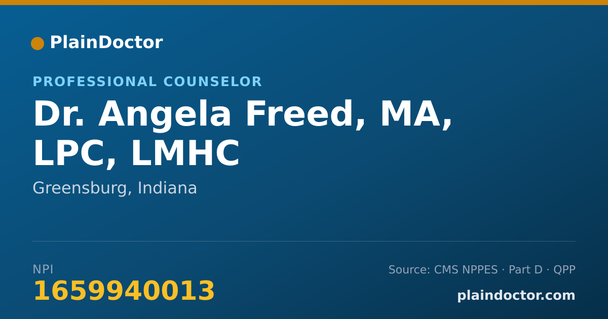 Shareable card for Angela Freed, MA, LPC, LMHC - Professional Counselor, Greensburg, IN