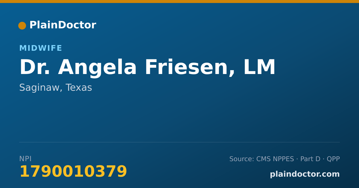 Shareable card for Angela Friesen, LM - Midwife, Saginaw, TX