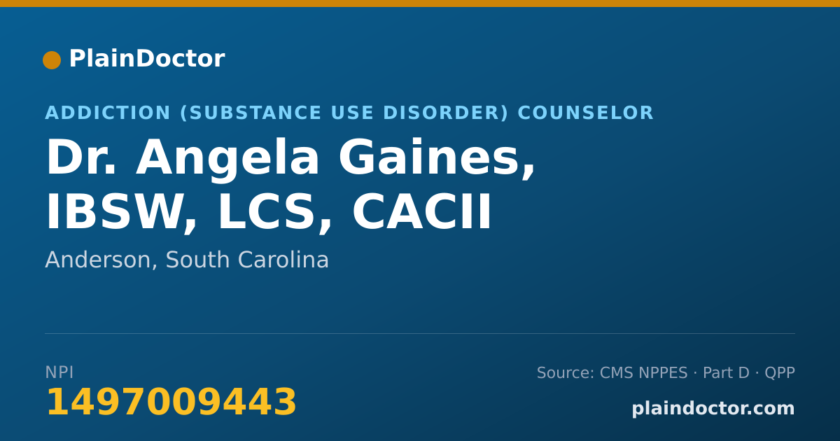 Shareable card for Angela Gaines, IBSW, LCS, CACII - Addiction (Substance Use Disorder) Counselor, Anderson, SC