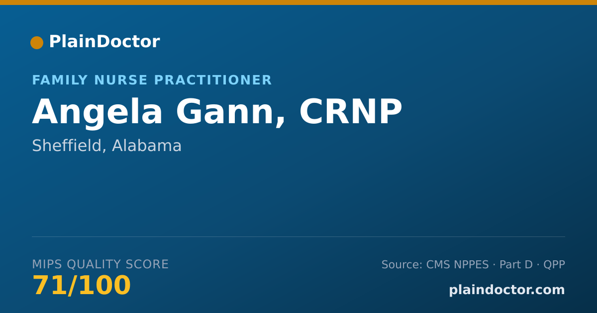 Shareable card for Angela Gann, CRNP - Family Nurse Practitioner, Sheffield, AL