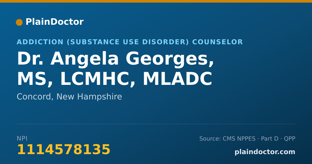 Shareable card for Angela Georges, MS, LCMHC, MLADC - Addiction (Substance Use Disorder) Counselor, Concord, NH