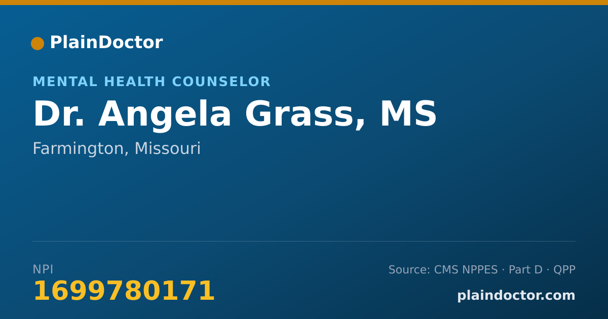 Shareable card for Angela Grass, MS - Mental Health Counselor, Farmington, MO
