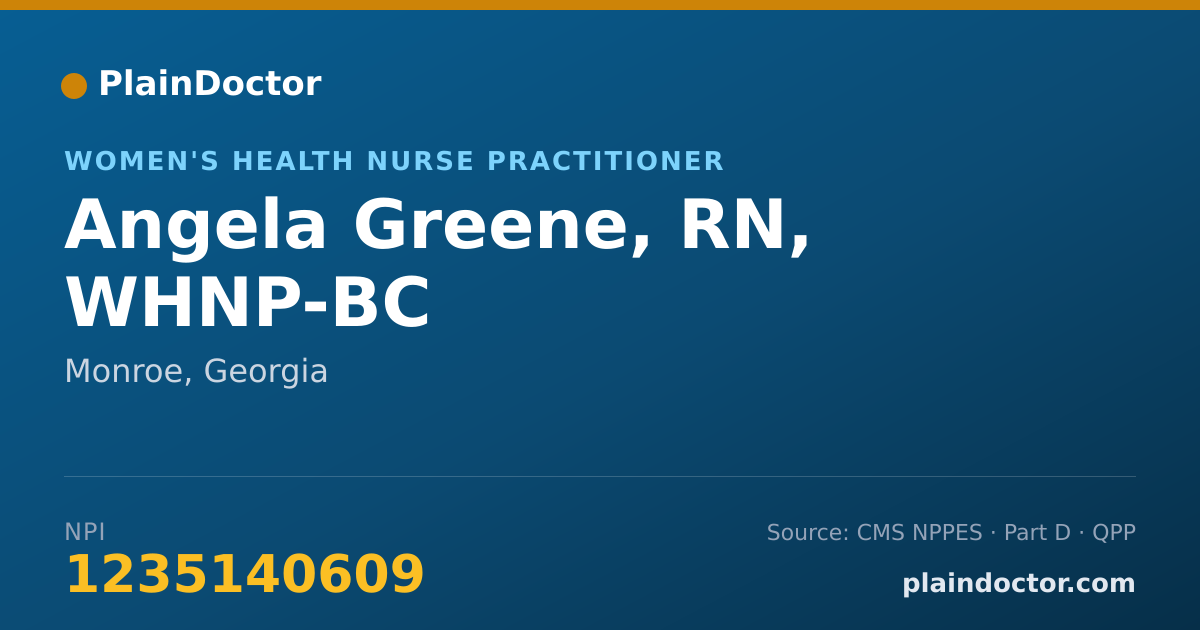 Shareable card for Angela Greene, RN, WHNP-BC - Women's Health Nurse Practitioner, Monroe, GA