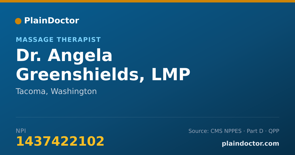 Shareable card for Angela Greenshields, LMP - Massage Therapist, Tacoma, WA