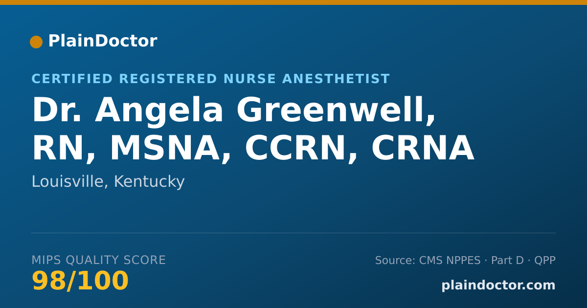 Shareable card for Angela Greenwell, RN, MSNA, CCRN, CRNA - Certified Registered Nurse Anesthetist, Louisville, KY