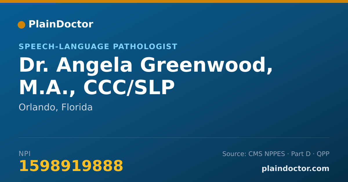 Shareable card for Angela Greenwood, M.A., CCC/SLP - Speech-Language Pathologist, Orlando, FL