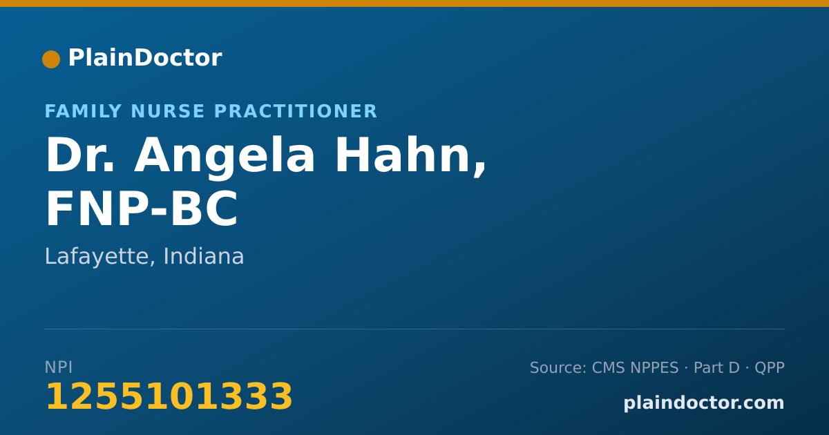 Shareable card for Angela Hahn, FNP-BC - Family Nurse Practitioner, Lafayette, IN