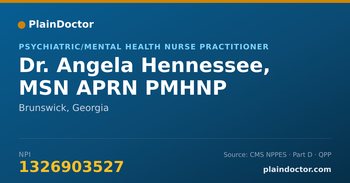 Shareable card for Angela Hennessee, MSN APRN PMHNP - Psychiatric/Mental Health Nurse Practitioner, Brunswick, GA