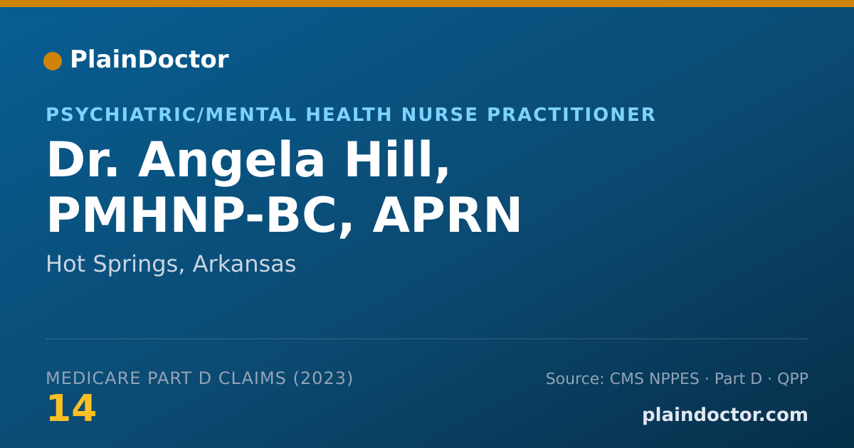 Shareable card for Angela Hill, PMHNP-BC, APRN - Psychiatric/Mental Health Nurse Practitioner, Hot Springs, AR