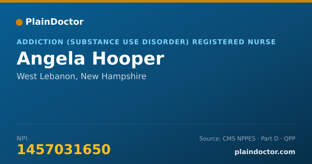 Shareable card for Angela Hooper - Addiction (Substance Use Disorder) Registered Nurse, West Lebanon, NH