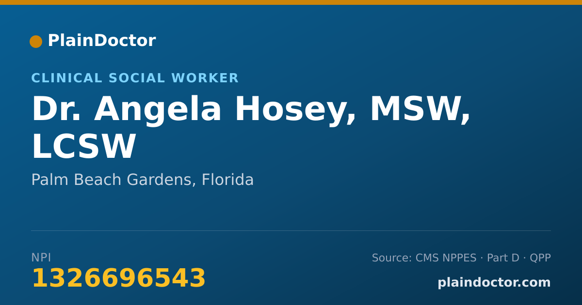Shareable card for Angela Hosey, MSW, LCSW - Clinical Social Worker, Palm Beach Gardens, FL