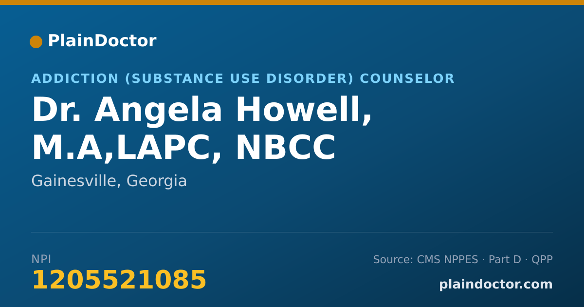 Shareable card for Angela Howell, M.A,LAPC, NBCC - Addiction (Substance Use Disorder) Counselor, Gainesville, GA
