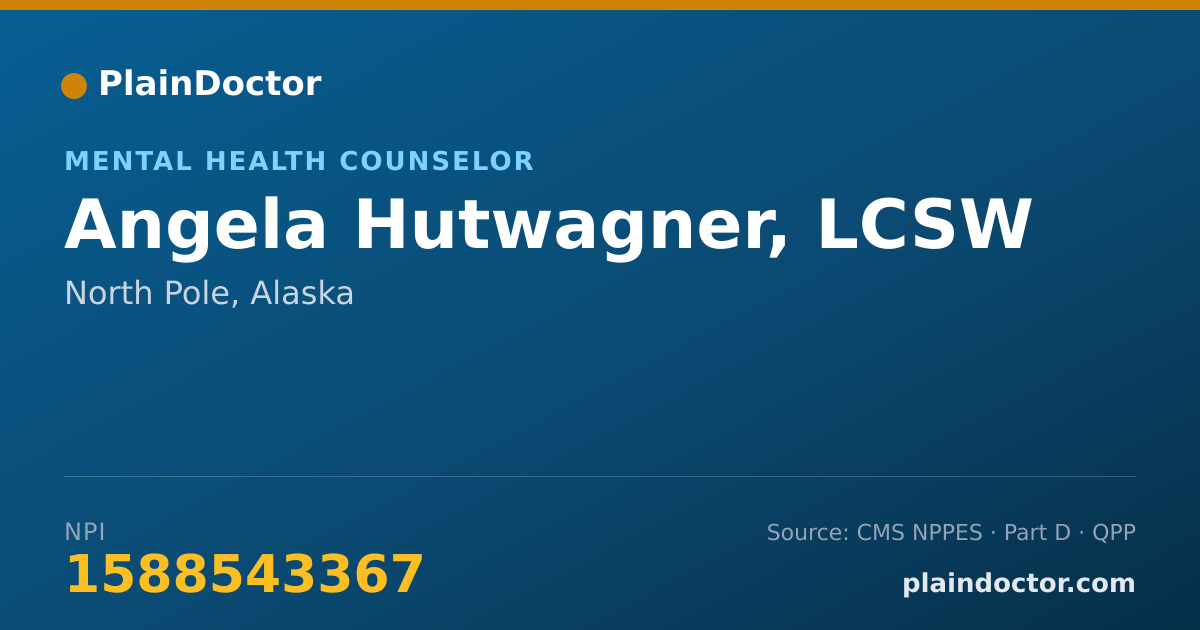 Shareable card for Angela Hutwagner, LCSW - Mental Health Counselor, North Pole, AK