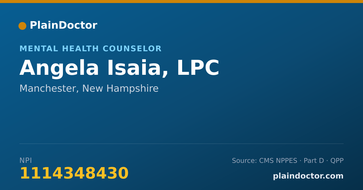 Shareable card for Angela Isaia, LPC - Mental Health Counselor, Manchester, NH