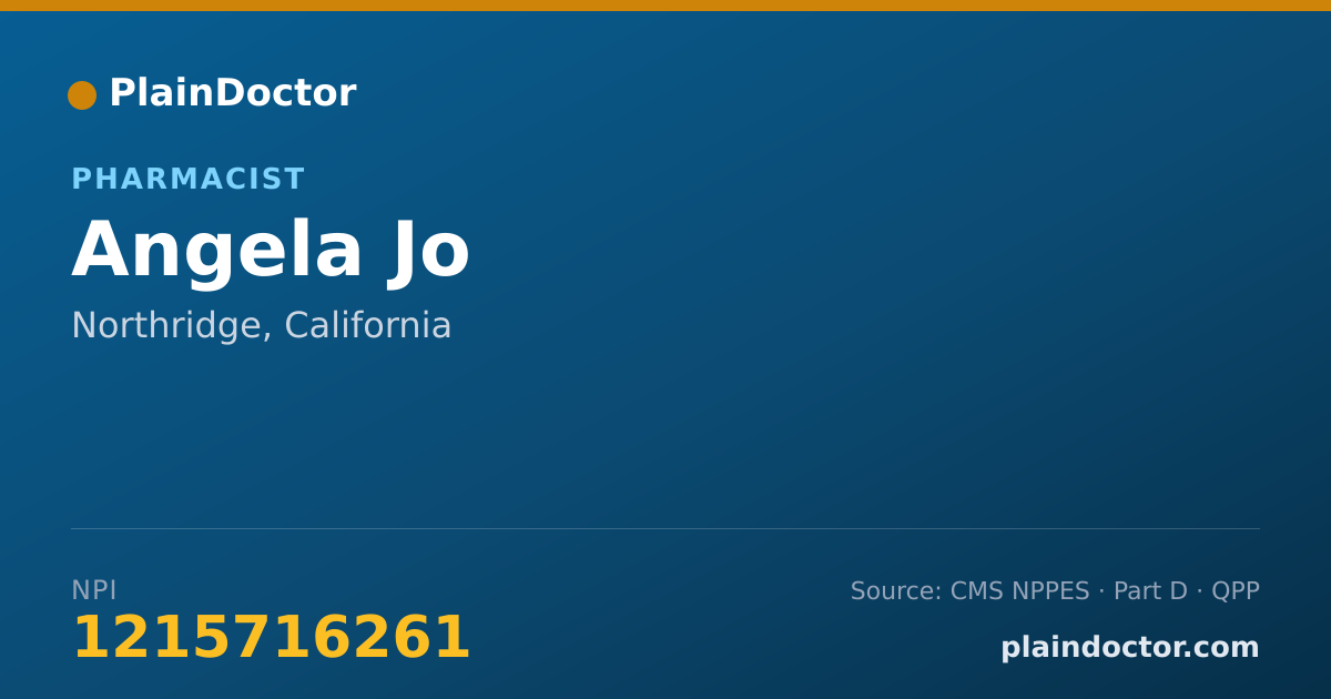 Shareable card for Angela Jo - Pharmacist, Northridge, CA