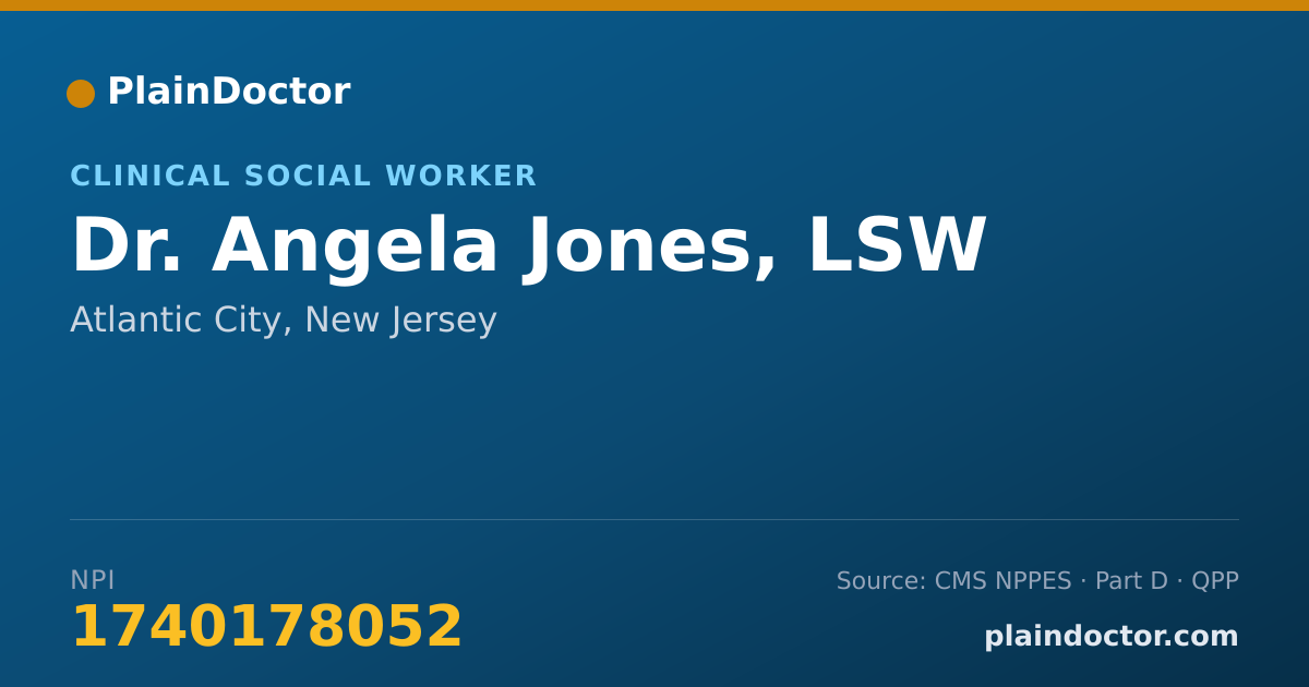 Shareable card for Angela Jones, LSW - Clinical Social Worker, Atlantic City, NJ