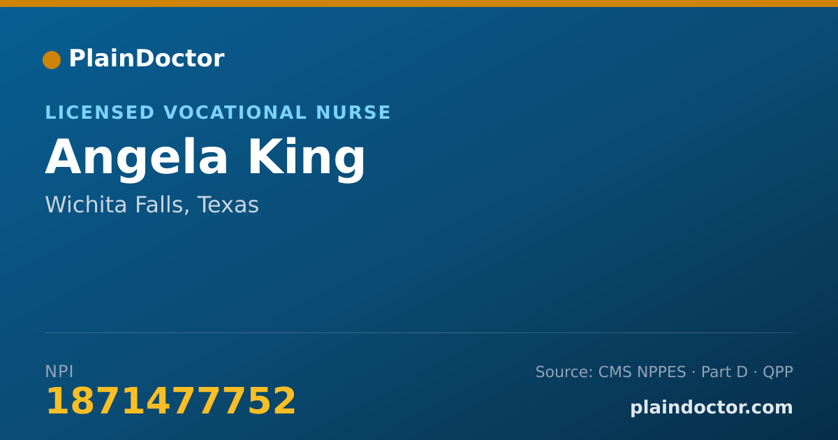 Shareable card for Angela King - Licensed Vocational Nurse, Wichita Falls, TX