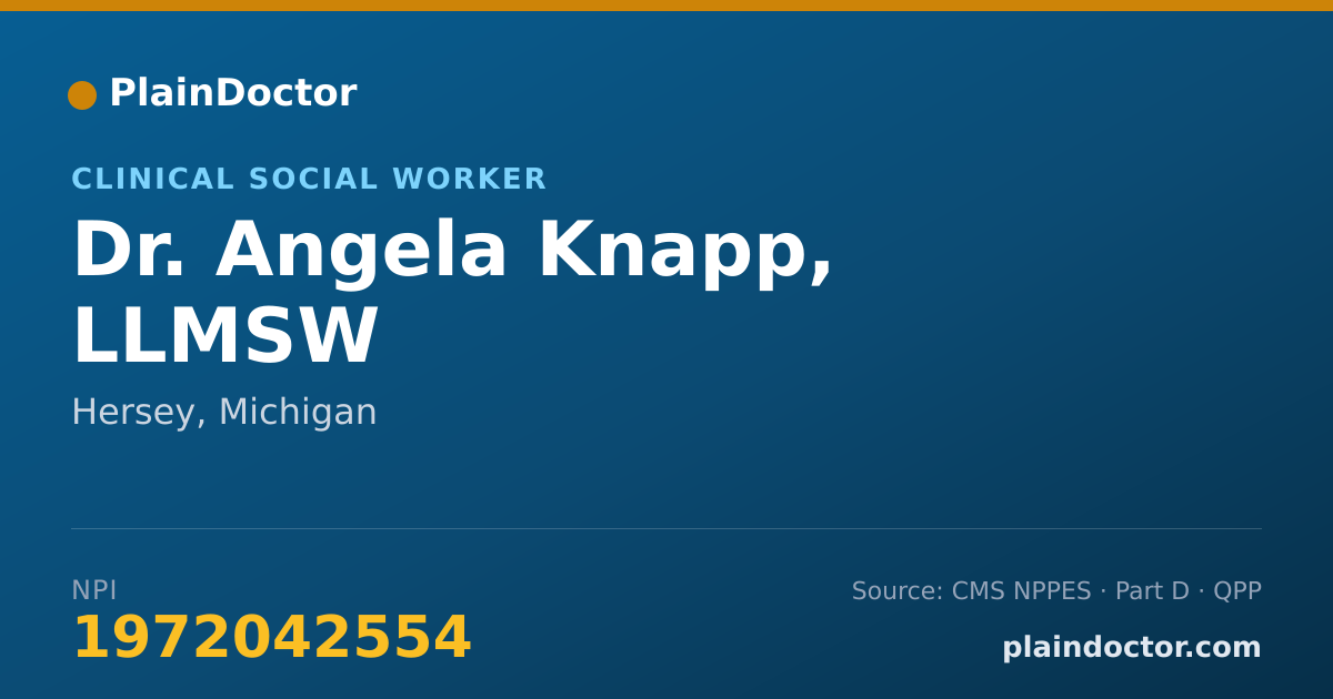 Shareable card for Angela Knapp, LLMSW - Clinical Social Worker, Hersey, MI