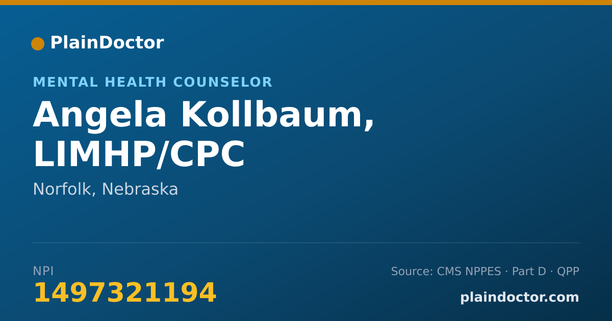 Shareable card for Angela Kollbaum, LIMHP/CPC - Mental Health Counselor, Norfolk, NE